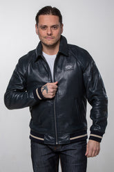 Jacky Ickx "Jacky 2" Navy Blue Leather Jacket for Men